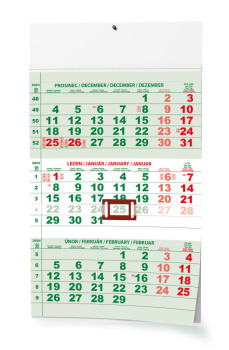 Nástěnný kalendář - Tříměsíční - A3 (s mezinárodními svátky) - zelený