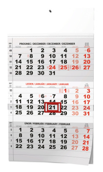 Nástěnný kalendář - Tříměsíční - A3 (s mezinárodními svátky) - černý